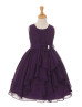 Pleated Chiffon Ruffle Knee Length Flower Girl Dress With Beaded Sash